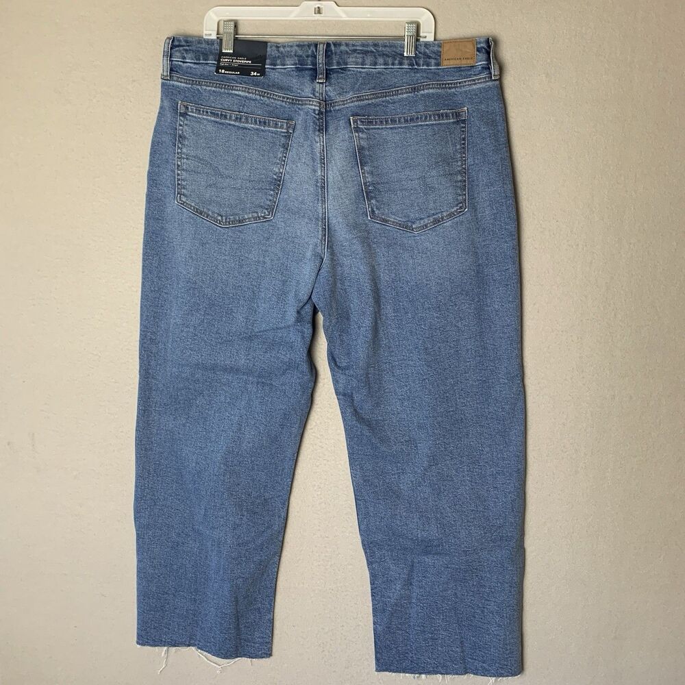 American Eagle Curvy Stovepipe Jeans Womens 18 (34w) Blue Strigid High Rise Raw - Picture 2 of 10
